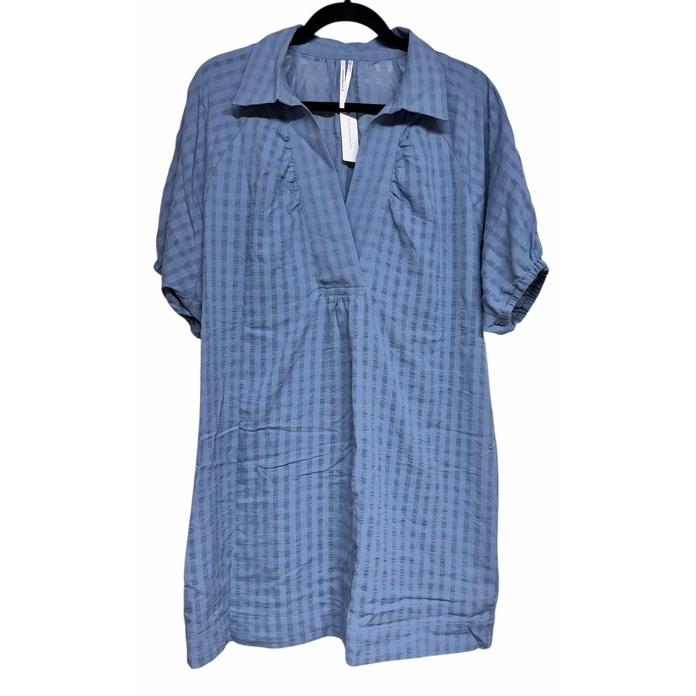 Anthropologie V-Neck Tiered Sleeve Tunic Dress Wedgewood Women's‎ Size Medium